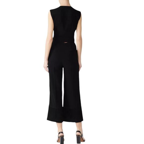 Derek Lam 10 Crosby Size 2 Button Front Cropped Jumpsuit Black Crepe Wide Leg - Picture 11 of 16